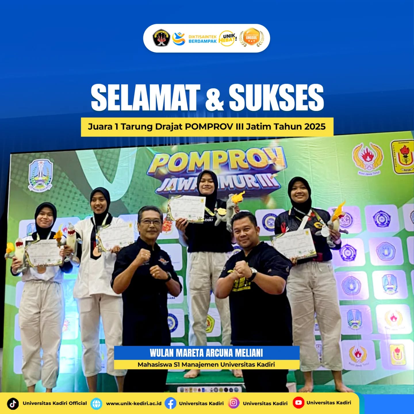 Mahasiswi Universitas Kadiri Raih Juara 1 Tarung Drajat POMPROV III Jatim 2025