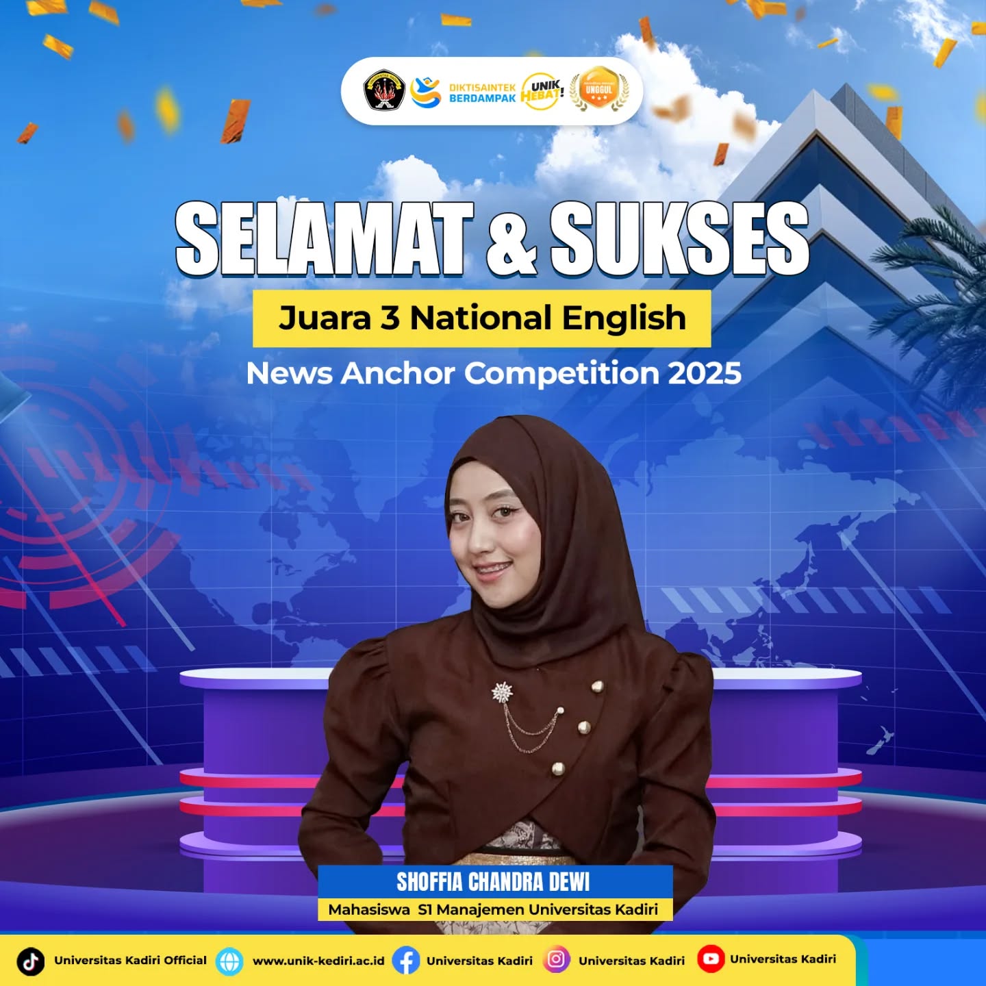 Mahasiswi Universitas Kadiri Raih Juara 3 Nasional dalam Kompetisi News Anchor 2025